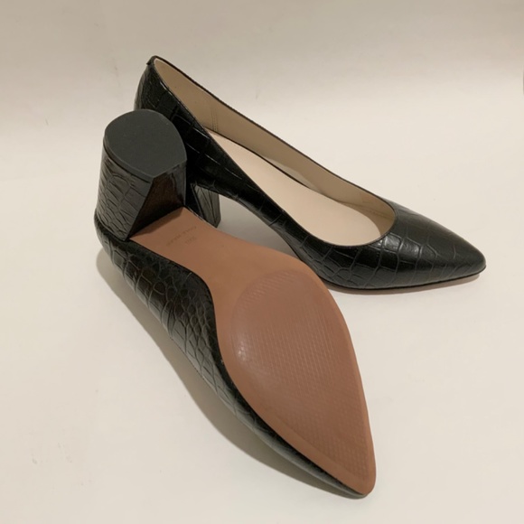 Cole Haan Karena Black Leather Pump Crocodile Print Leather Block Heel Shoes 10 - Picture 13 of 14
